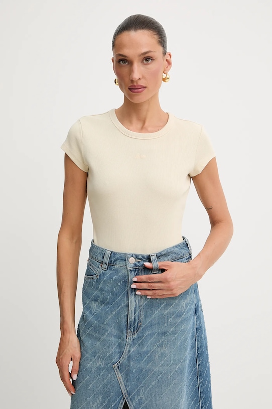 BOSS Orange t-shirt z elastanem beżowy 50536871