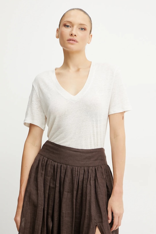 BOSS Orange t-shirt lniany szpic beżowy 50538645