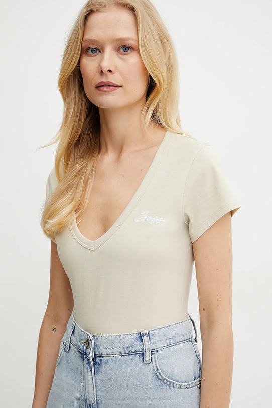 Bavlnené tričko BOSS Orange slim béžová 50540432