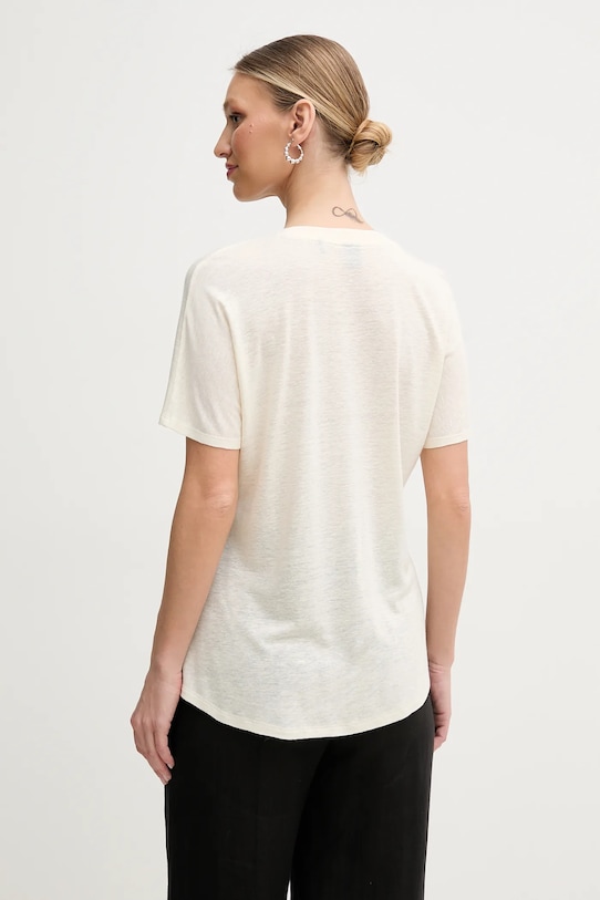 BOSS t-shirt z domieszką lnu 50537543 beżowy SS25