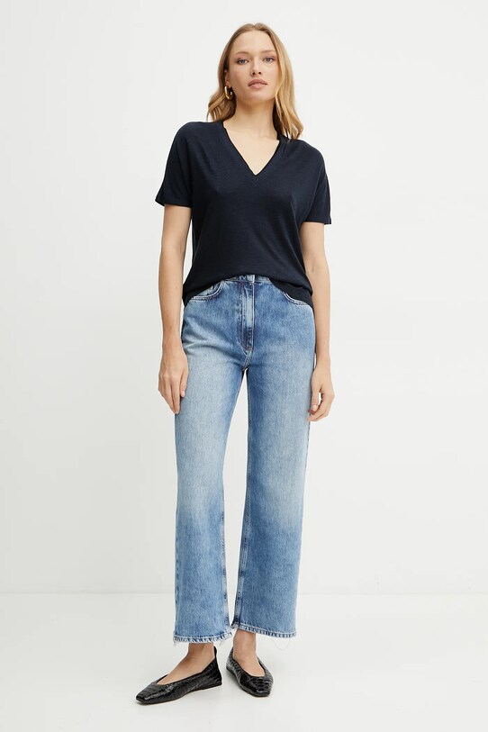 BOSS t-shirt z domieszką lnu 50537543 granatowy SS25