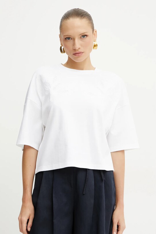 BOSS tricou din bumbac flori alb 50541328