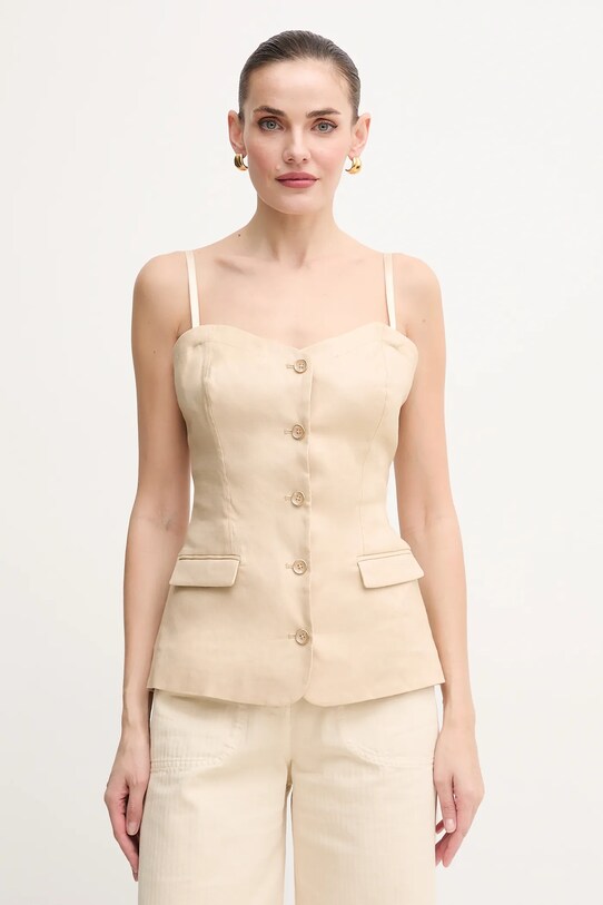 Guess bluzka lniana ISABEAU z elastanem beżowy W5GH0L.WH5L2