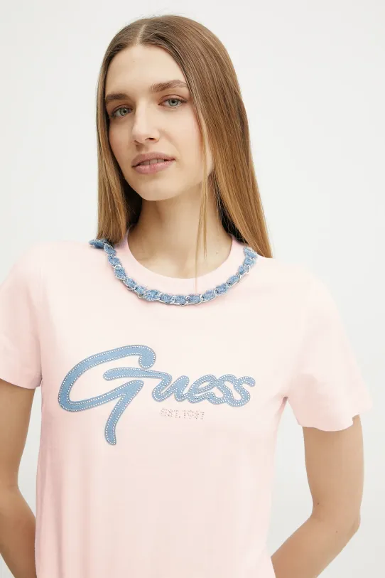 Guess t-shirt bawełniany różowy W5GI03.I3Z14