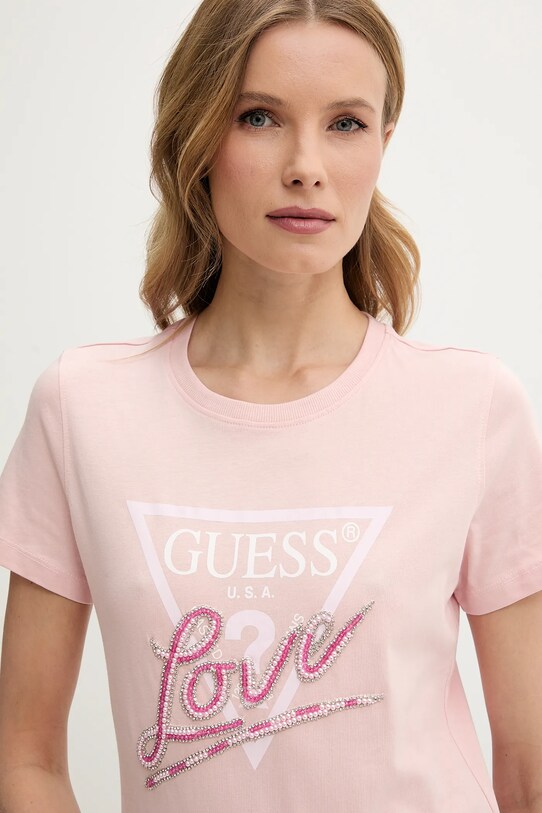 Odzież Guess t-shirt bawełniany W5GI05.I3Z14 różowy