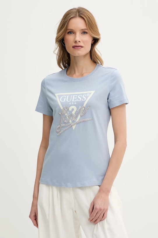 Guess tricou din bumbac imprimeu albastru W5GI05.I3Z14