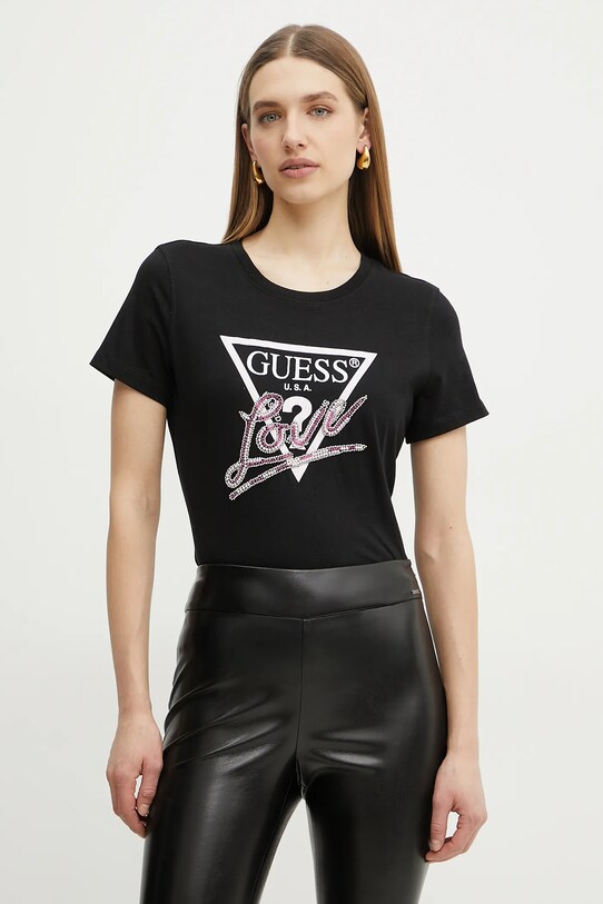 Βαμβακερό μπλουζάκι Guess βαμβάκι μαύρο W5GI05.I3Z14