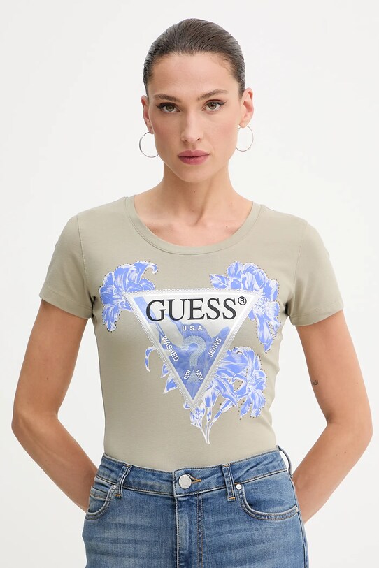 Guess t-shirt elasztánnal bézs W5GI08.J1314