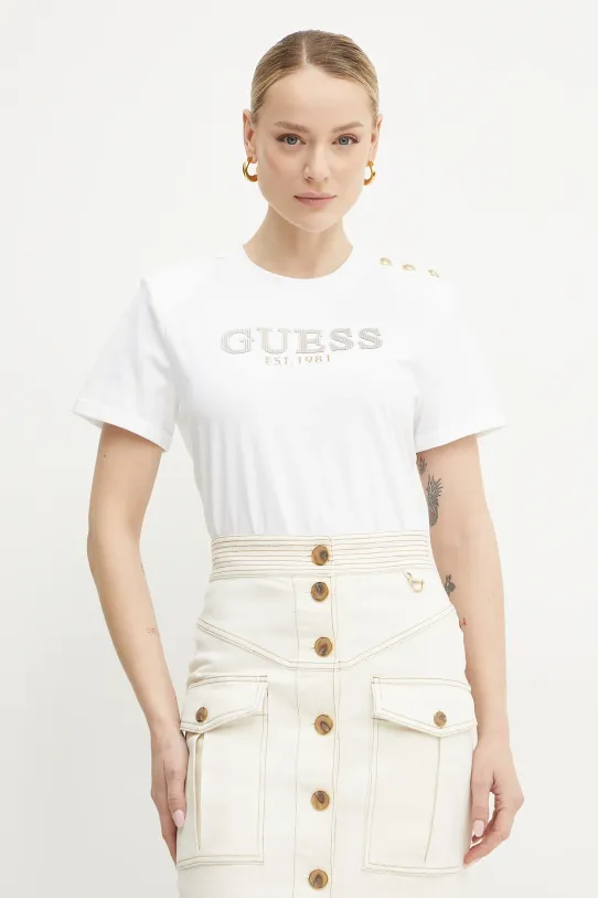 Памучна тениска Guess щампа бял W5GI15.K8FQ4