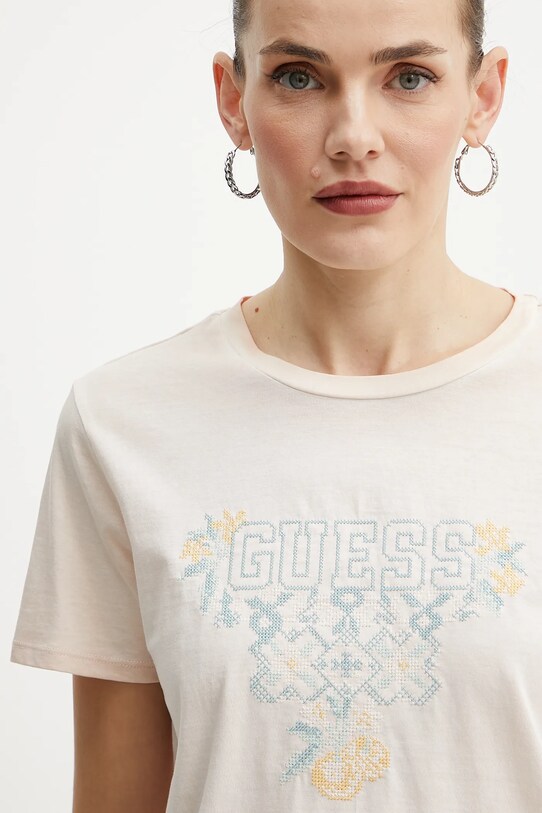 Βαμβακερό μπλουζάκι Guess μπεζ W5GI23.K9RM1