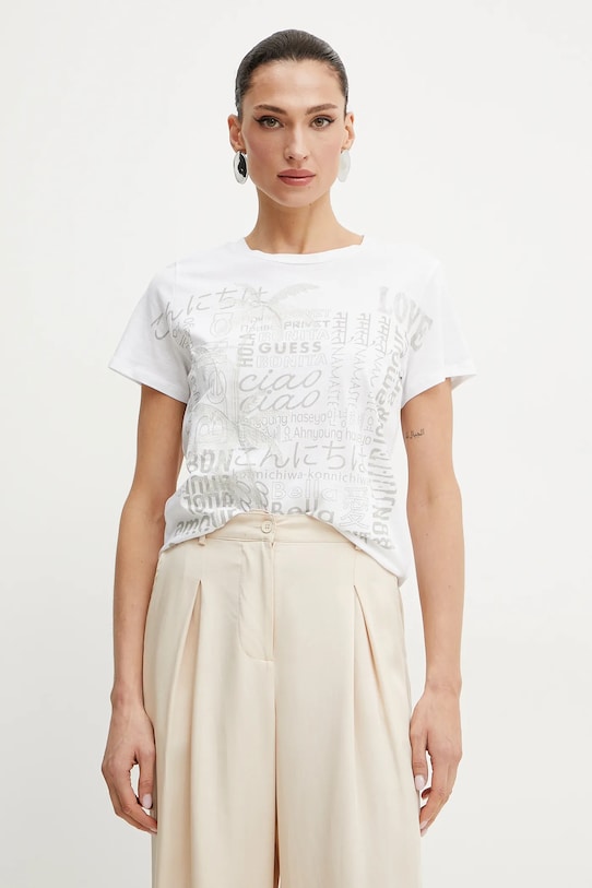 Хлопковая футболка Guess BELLA хлопок белый W5GI46.K9RM1