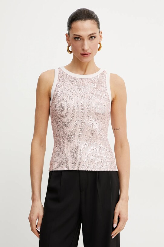 Guess top bawełniany ALEXIA aplikacja różowy W5GP06.KCS10