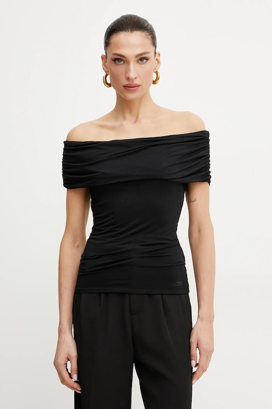 Blúzka Guess CHARLOTTE slim čierna W5GP08.KACM2
