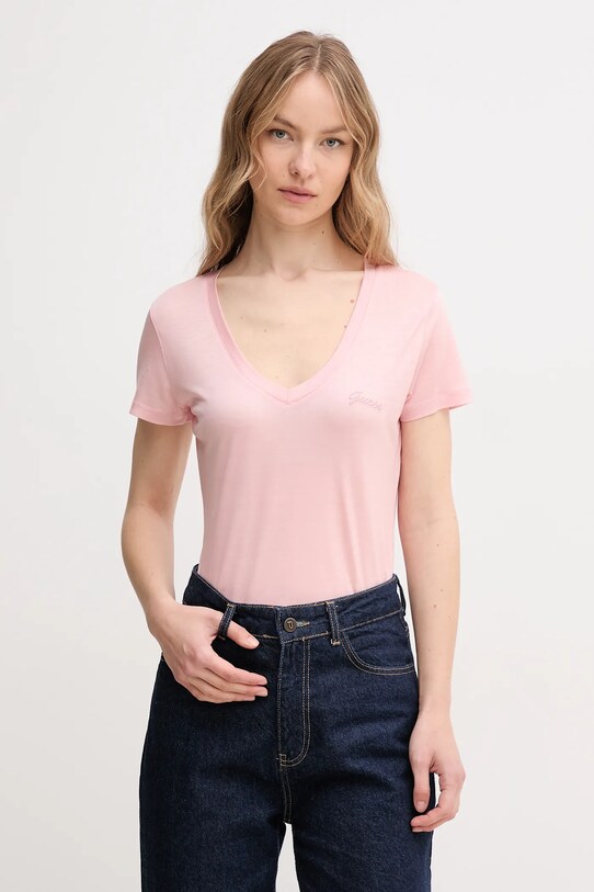 Guess t-shirt regular różowy W5GP31.KCSX2