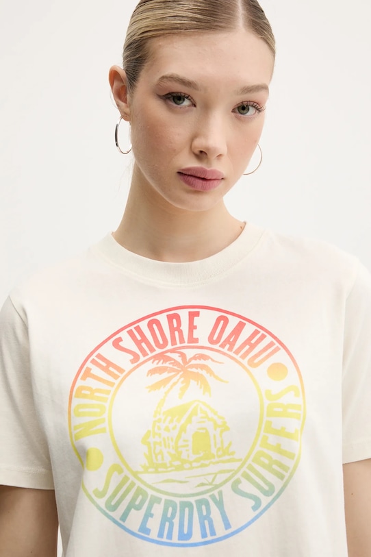 Superdry t-shirt bawełniany beżowy W1011614A.22C