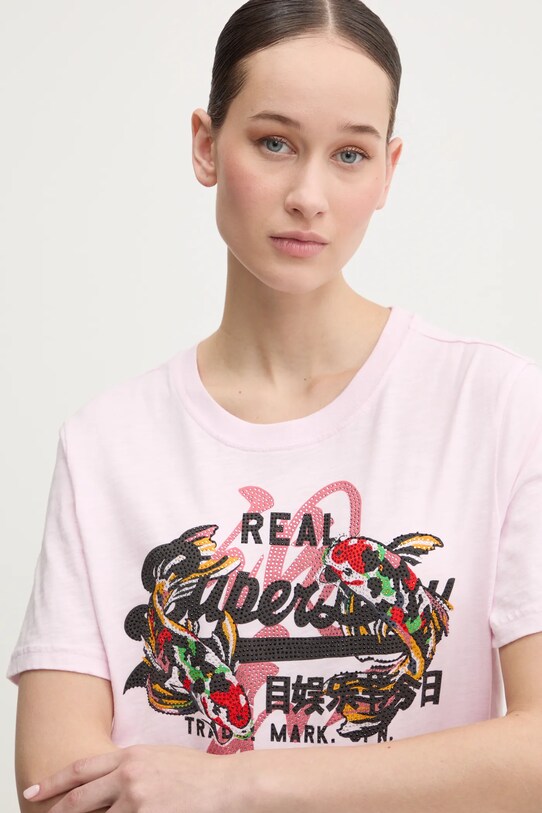 Superdry tricou din bumbac roz W1011627A.9HQ
