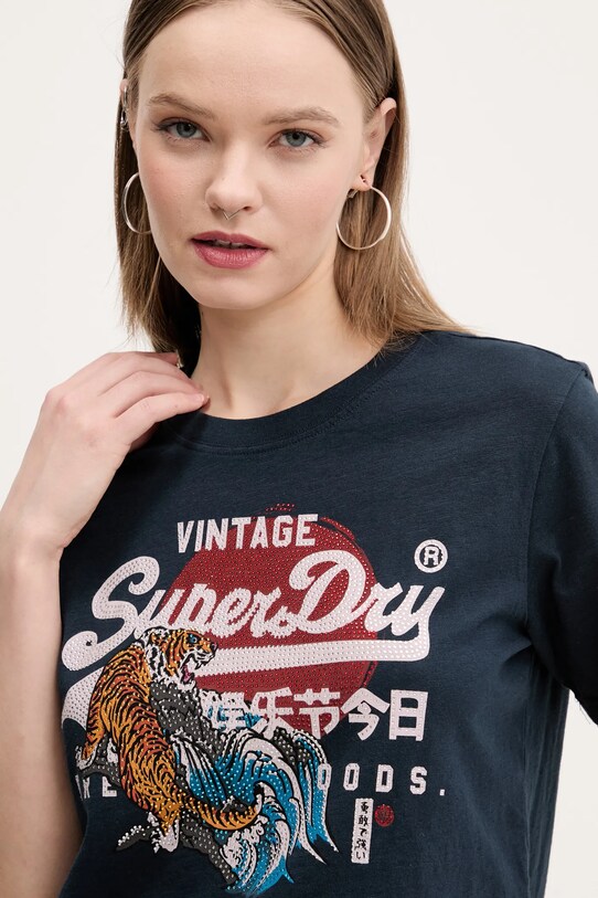 Bombažna kratka majica Superdry mornarsko modra W1011627A.JWV