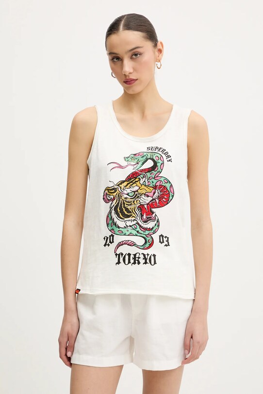 Bavlnený top Superdry potlač béžová W6012044A.E8V
