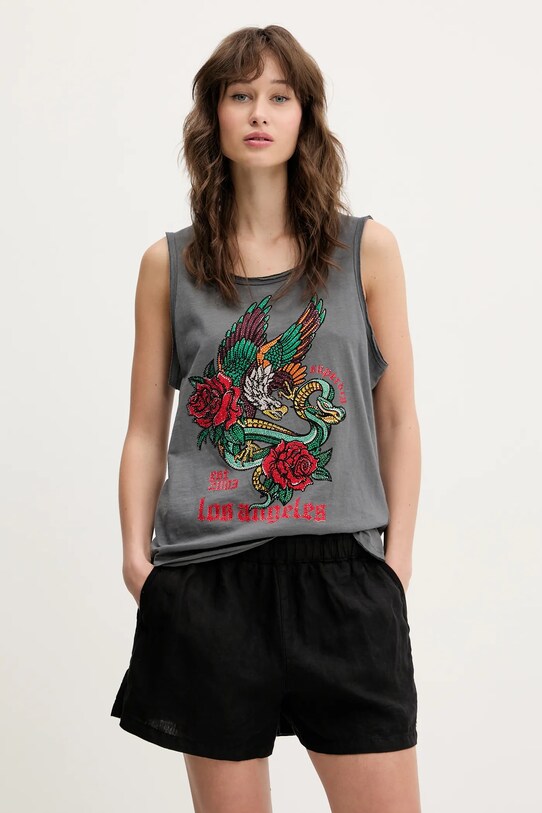 Bavlnený top Superdry nášivka sivá W6012044A.U4M