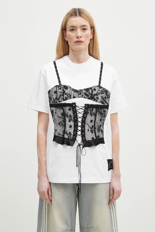 Памучна тениска Andersson Bell Lace Corset Oversized свободна бял atb1268w