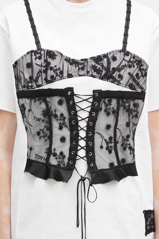 Памучна тениска Andersson Bell Lace Corset Oversized бял atb1268w