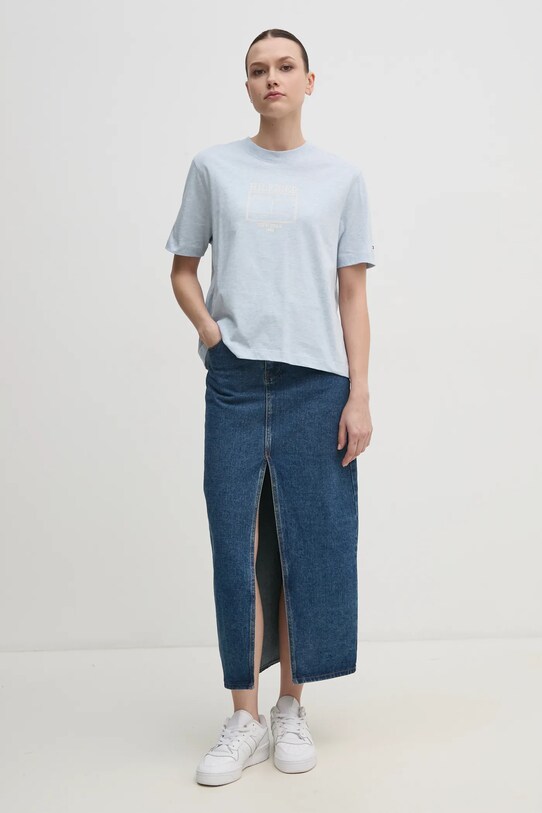 Bombažna kratka majica Tommy Hilfiger WW0WW45525 modra SS25