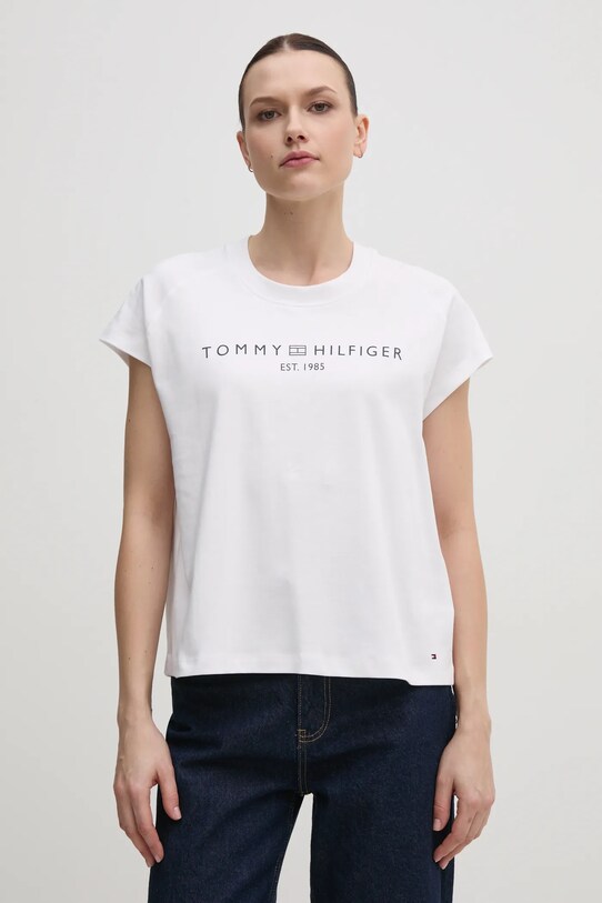 Bavlnené tričko Tommy Hilfiger relaxed biela WW0WW46113