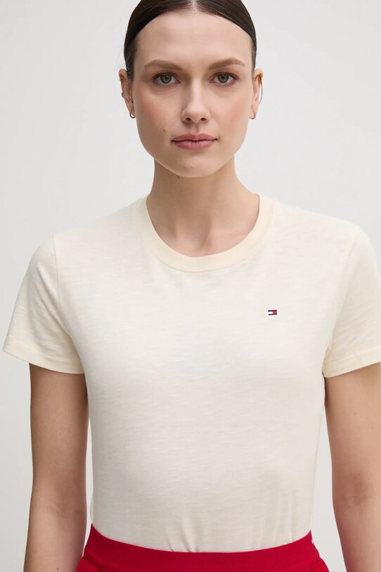 Хлопковая футболка Tommy Hilfiger бежевый WW0WW44433