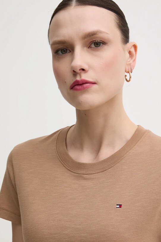 Хлопковая футболка Tommy Hilfiger коричневый WW0WW44433