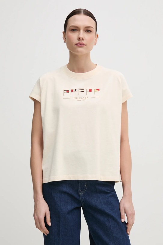 Tommy Hilfiger t-shirt bawełniany aplikacja beżowy WW0WW44574