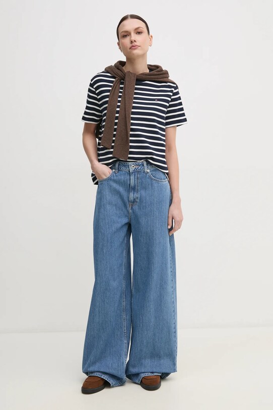 Tommy Hilfiger tricou din bumbac WW0WW46158 bleumarin SS25
