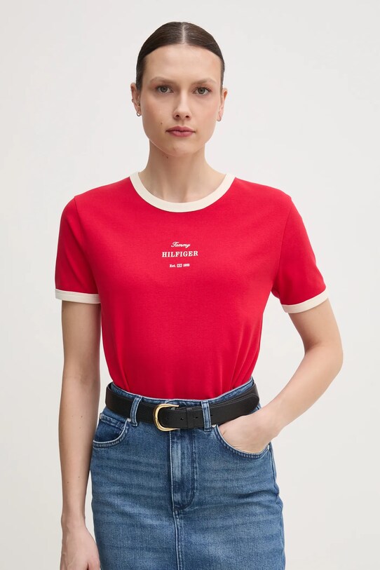 Хлопковая футболка Tommy Hilfiger хлопок красный WW0WW44586