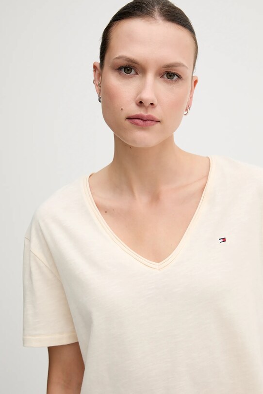 Дрехи Памучна тениска Tommy Hilfiger WW0WW43901 бежов