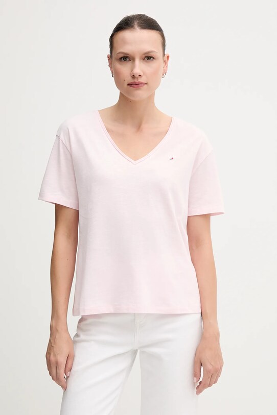 Bavlnené tričko Tommy Hilfiger relaxed ružová WW0WW43901