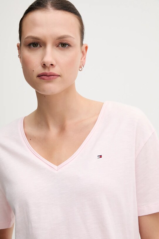Oblečenie Bavlnené tričko Tommy Hilfiger WW0WW43901 ružová
