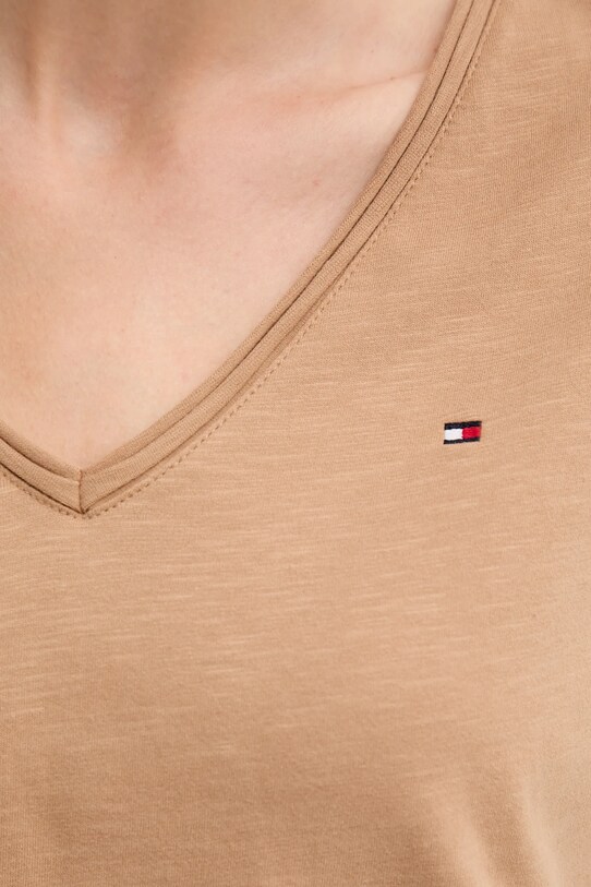 Bavlněné tričko Tommy Hilfiger hnědá WW0WW43901
