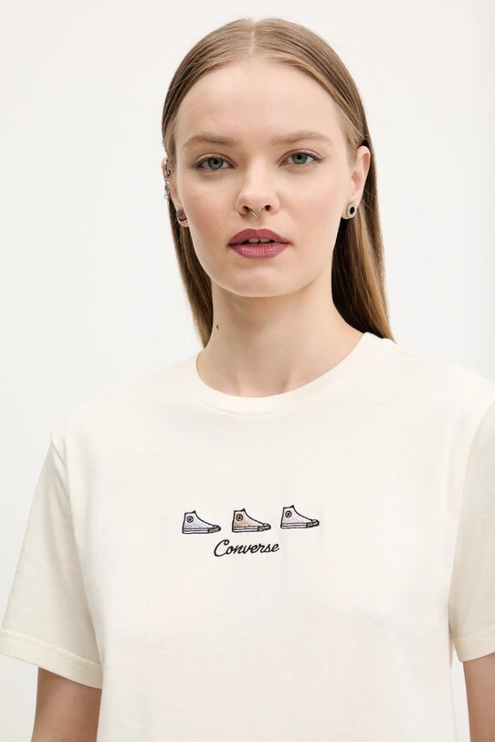 Дрехи Памучна тениска Converse 10027753.A01 бежов