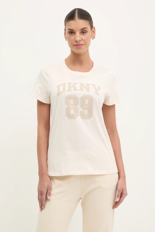 Dkny tricou din bumbac imprimeu bej DP5T1228