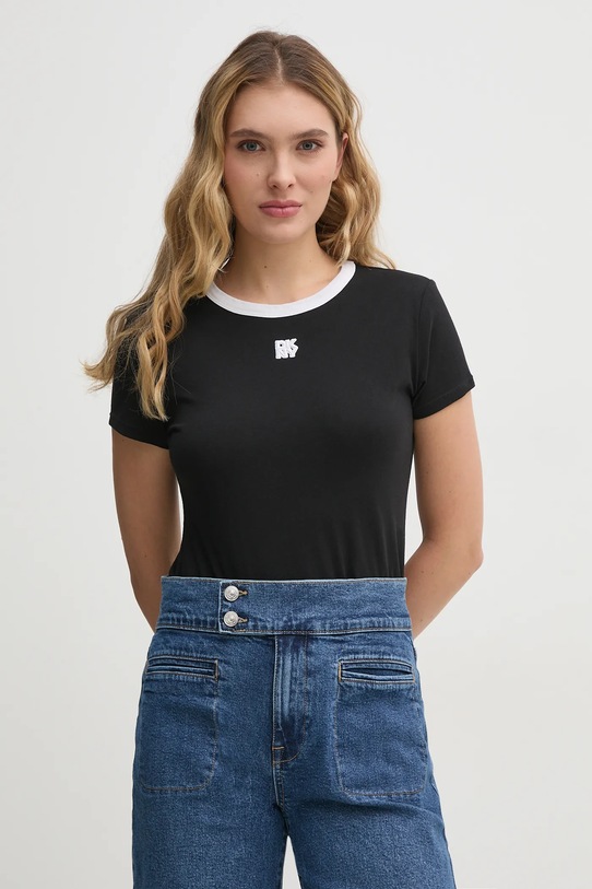 Dkny t-shirt bawełniany wzorzyste czarny DJ5T1340