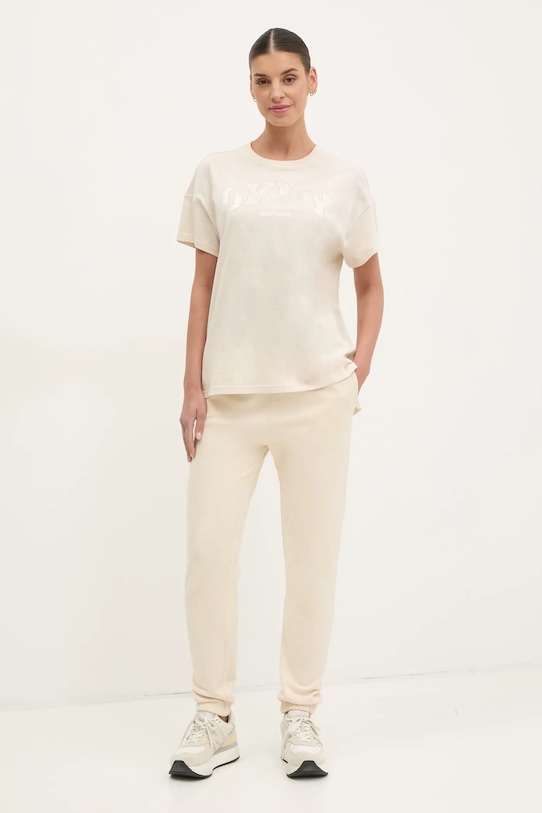 Bombažna kratka majica Dkny DP5T1224 bež SS25