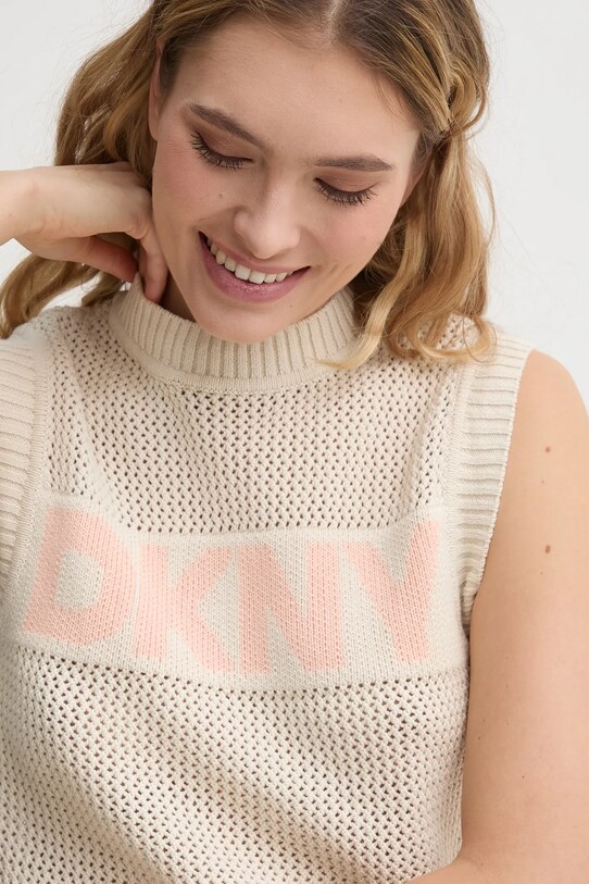 Βαμβακερό γιλέκο Dkny μπεζ DJ5R0650