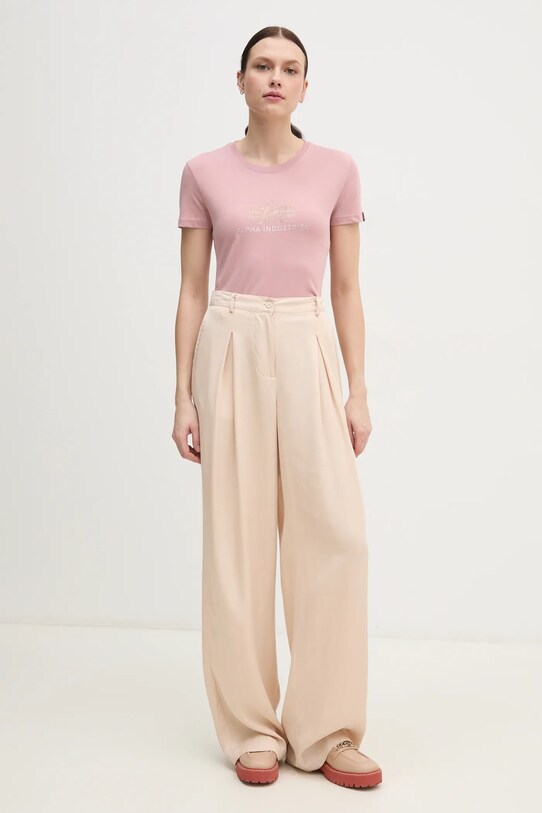 Bavlnené tričko Alpha Industries Crystal T Wmn 136063 ružová SS25
