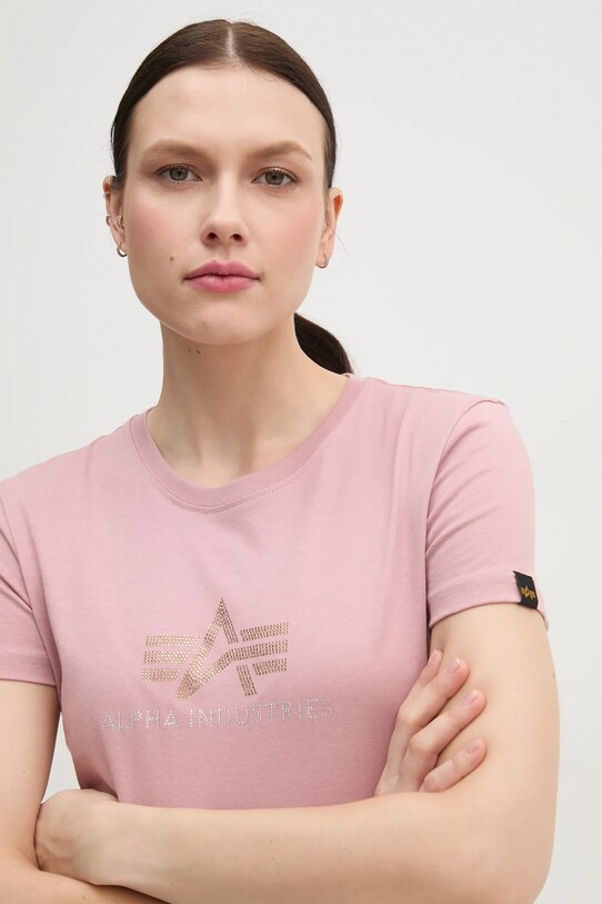 Bavlnené tričko Alpha Industries Crystal T Wmn ružová 136063