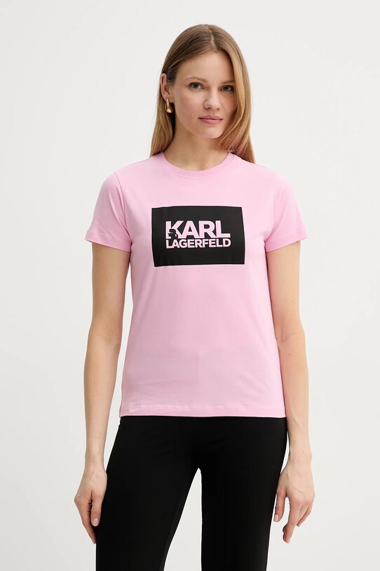 Karl Lagerfeld tricou din bumbac print roz ASW17010