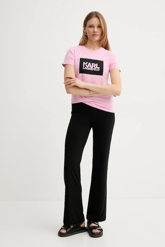 Хлопковая футболка Karl Lagerfeld ASW17010 розовый SS25