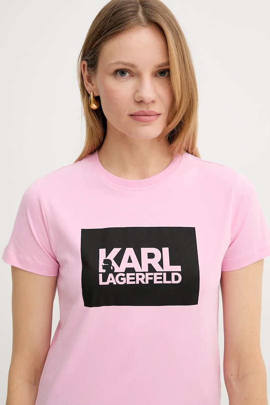 Хлопковая футболка Karl Lagerfeld розовый ASW17010