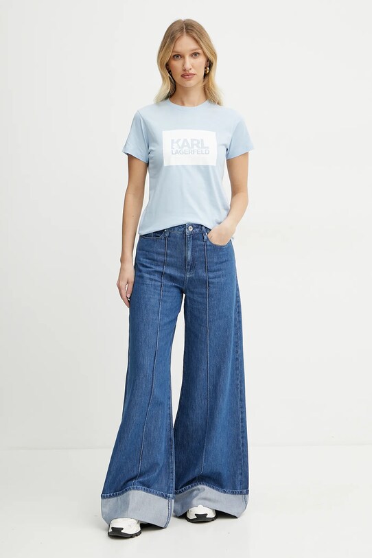 Karl Lagerfeld tricou din bumbac ASW17010 albastru SS25