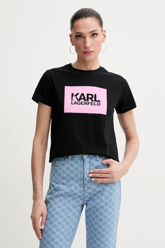 Karl Lagerfeld t-shirt bawełniany nadruk czarny ASW17010