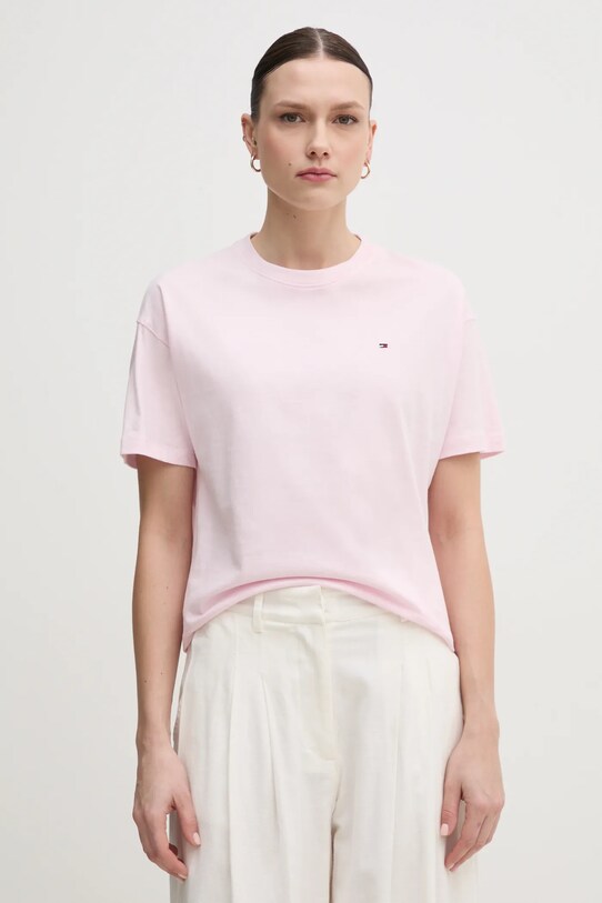 Хлопковая футболка Tommy Hilfiger хлопок розовый UW0UW05763