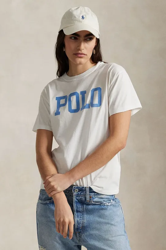 Bombažna kratka majica Polo Ralph Lauren Potisk bela 211965096